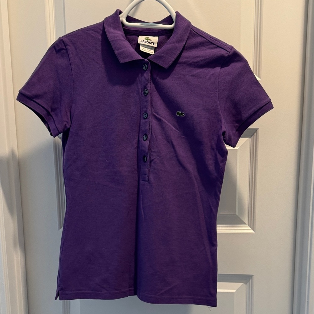 Lacoste Purple Short-Sleeve Polo with Green Crocodile